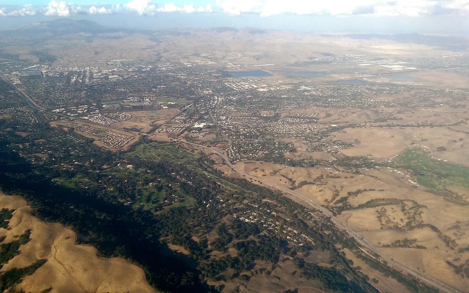 Aerial view of Pleasanton and surrounding hills.